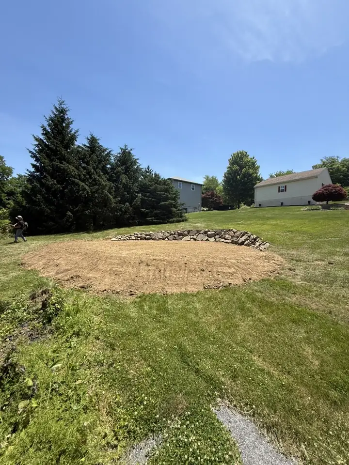 Lawn area regraded and prepared for seeding