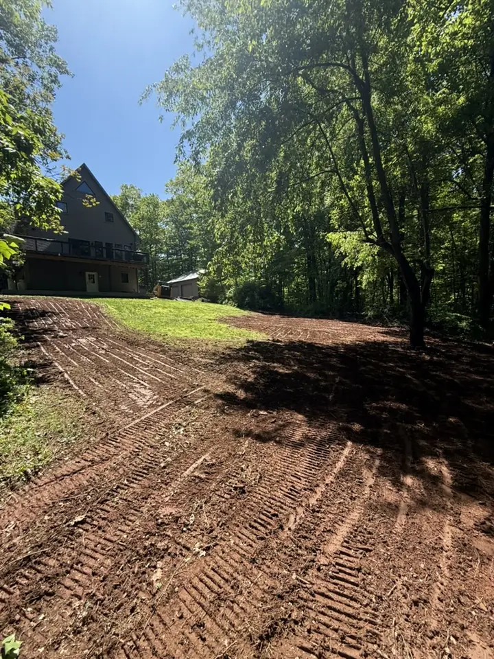 Wooded lot cleared and graded beside a home